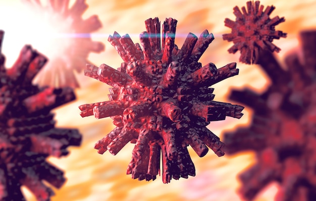 Coronavirus COVID 19.3d illustrazione di virus e batteri infettivi.