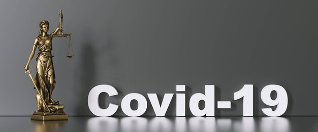 coronavirus covid-19 e Statua della giustizia - concetto di legge