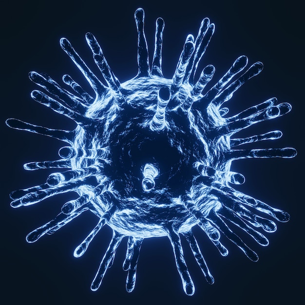 Coronavirus COVID-19 sotto lo sfondo del microscopio