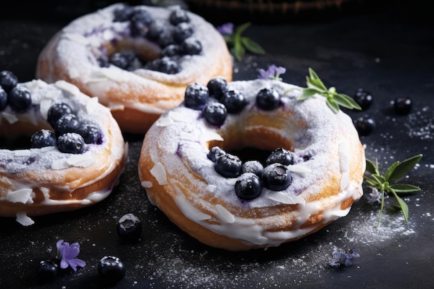 Corone di quark ai mirtilli pasticceria dessert macro primo piano Panetteria tradizionale fatta in casa