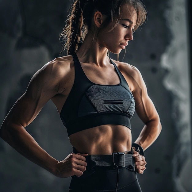 Corpo femminile sportivo tonificato professionalmente Foto di modella Promozione di un corpo sano
