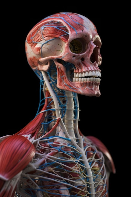 Corpo umano anatomico con sistemi muscolari e circolatori IA generativa
