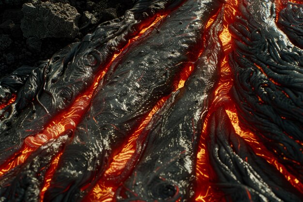 Corrente di lava fusa calda eruzione vulcanica corrente di magma bollente caldo Venere superficie di altri pianeti