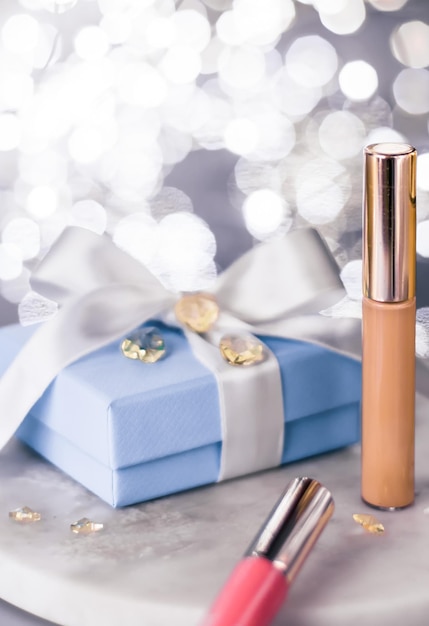 Correttore per fondotinta per il trucco per le vacanze e confezione regalo blu cosmetici di lusso presenti e prodotti con etichette vuote per il design del marchio di bellezza