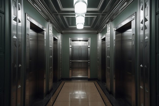 Corridoio con porta dell'ascensore IA generativa