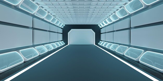 Corridoio del tunnel fantascientifico Tecnologia futuristica Neon Glow Dark Corridor Spaceship Room Tunnel vuoto 3D