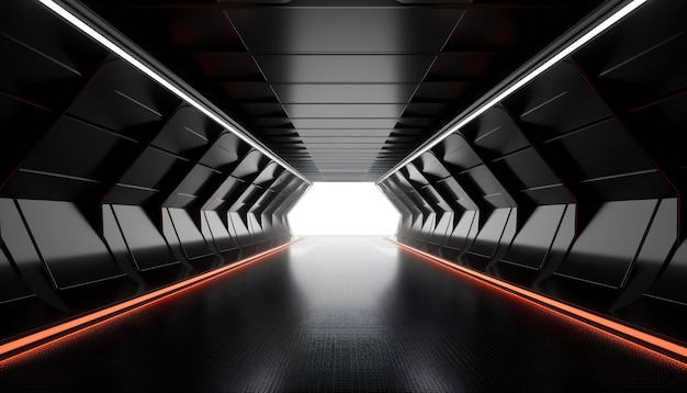 Corridoio del tunnel oscuro dello showroom del garage moderno futuristico