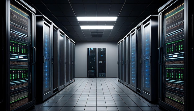 Corridoio della sala server del data center Sala server per Internet e reti di comunicazione AI generativa