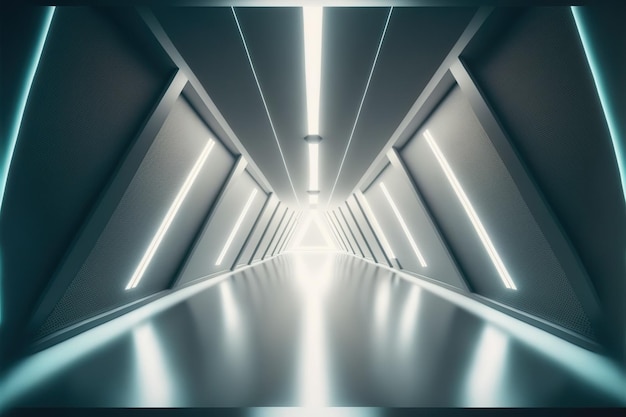 Corridoio futuristico all'interno dell'astronave nel film di fantascienza