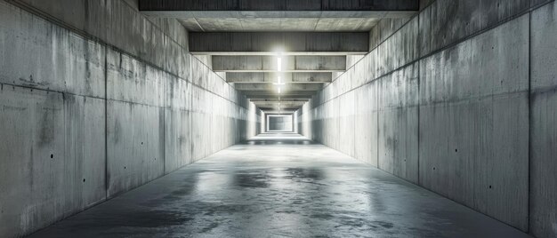 Corridoio in cemento nel sottopasso o nel seminterrato di un edificio Estetica industriale