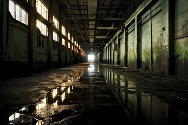 Corridoio inquietante in una fabbrica abbandonata