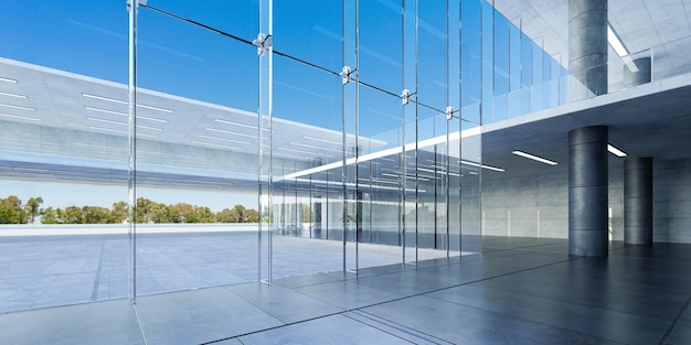 Corridoio moderno degli edifici commerciali della parete di vetro