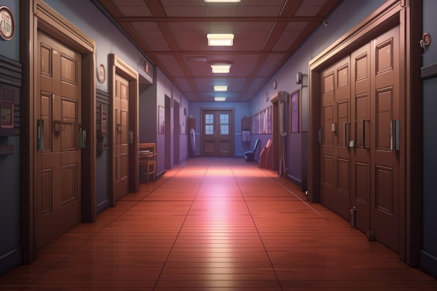 Corridoio porte in legno anime gioco di romanzo visivo pavimento dell'hotel Generare Ai