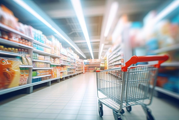 corridoio sfocato di un supermercato nello stile di una fotografia angelica