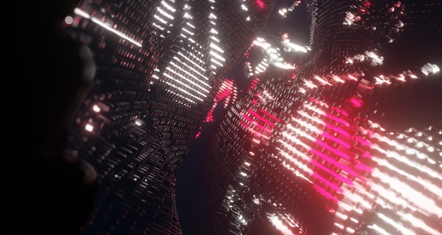 Corridoio tunnel al neon rendering 3d astratto sfondo alla moda tecnologia big data scienza concetto di connessione linee luminose corridoio tunnel virtualgeometric infinitescifi