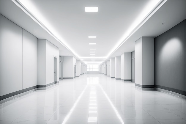 Corridoio vuoto in edificio moderno un moderno corridoio bianco vuoto per l'illustrazione 3d di sfondo
