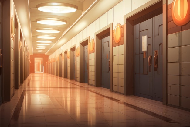 Corridor lamp anime visual novel game Class design Generate Ai