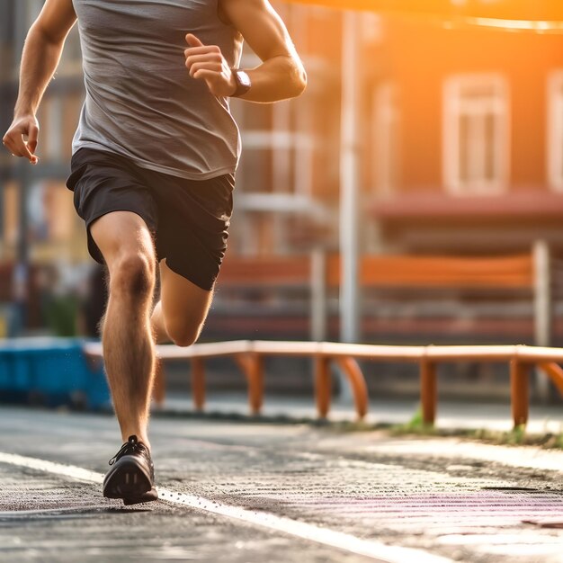 Corridore atleta che corre per la strada della città uomo fitness jogging allenamento concetto di benessere