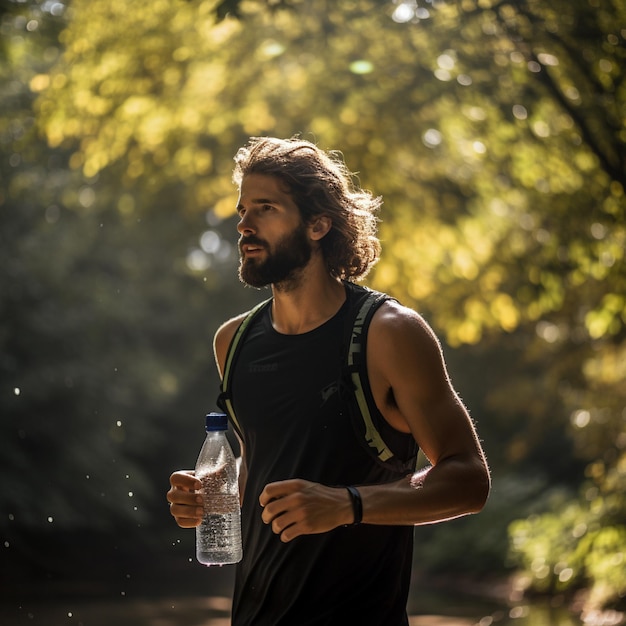 corridore che beve da una bottiglia d'acqua riutilizzabile