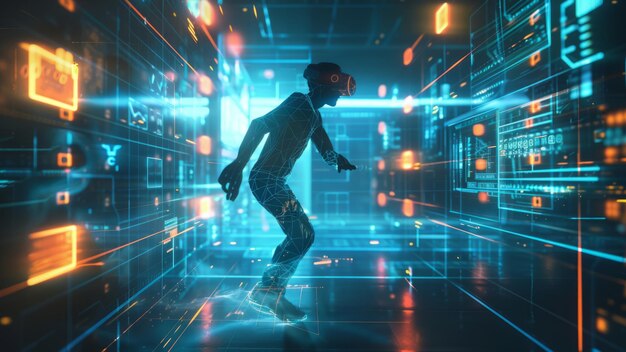 Corridore di realtà virtuale in un'interfaccia futuristica