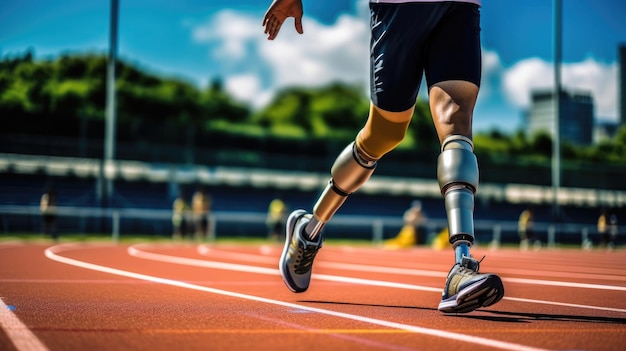 Corridore disabile con una protesi alla gamba in azione