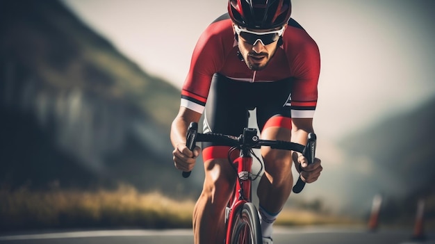 Corridore professionista di biciclette su strada in azione