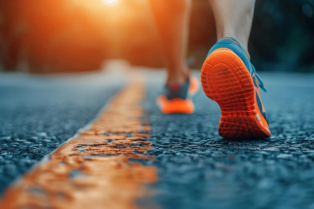 Corridori che camminano su una strada della città al crepuscolo
