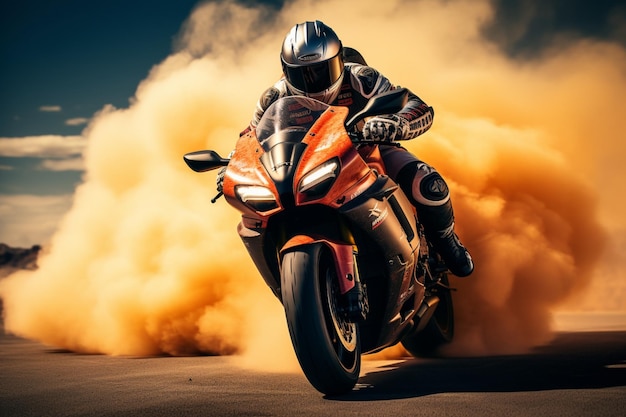 Corsa ad alta velocità su pista atleti estremi manovrano moto sportive con feroce determinazione