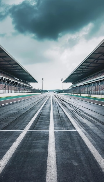 Corsa con stadio e skyline al crepuscolo