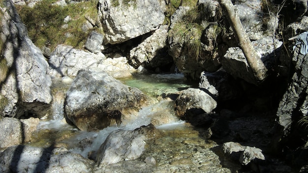 Corso d'acqua nelle dolomiti con acqua e rocce