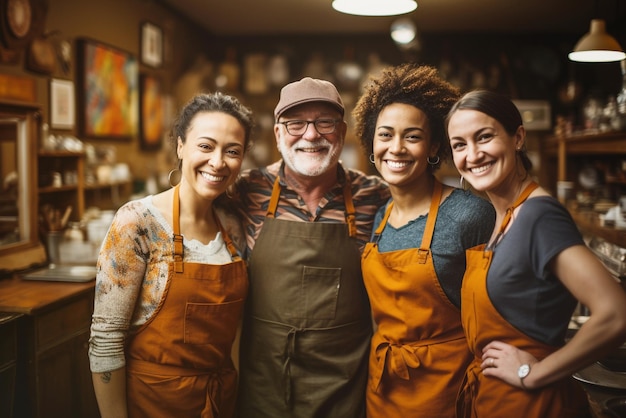 Corso di pittura con studenti adulti multiculturali di diverse età che imparano un nuovo laboratorio artistico