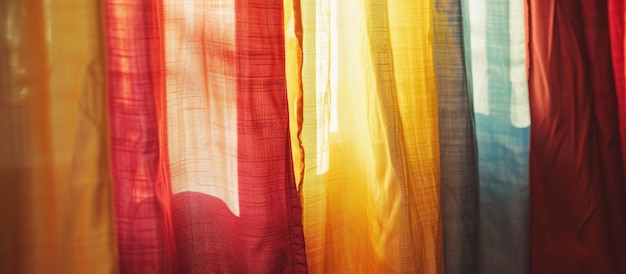 Cortine colorate d'epoca con la luce del sole sullo sfondo