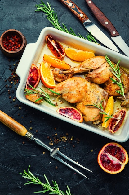 Cosce di pollo al forno con arance