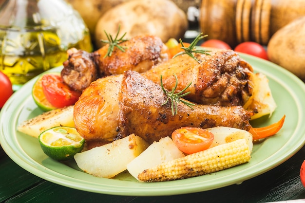 Coscia di pollo arrostita su un piatto