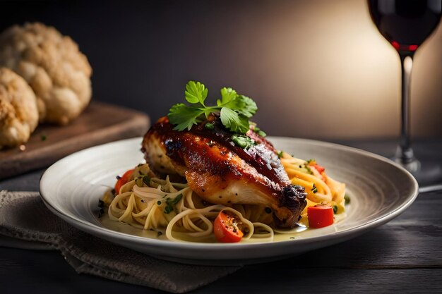 Coscia di pollo con cavolfiore al forno e prezzemolo