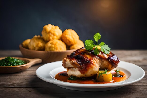 Coscia di pollo con cavolfiore al forno e prezzemolo