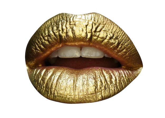 Cosmetici e trucco labbra dorate rossetto e gloss labbra sexy e sensuali labbra dorate primo piano astratto...