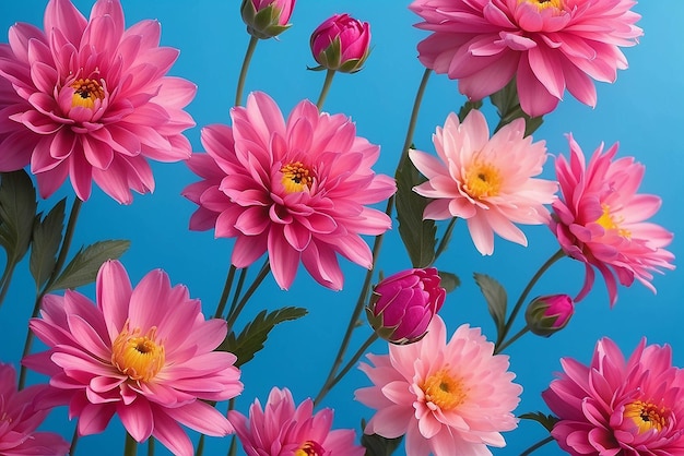 Cosmici rosa brillante su uno sfondo blu Bella immagine artistica di fiori all'aria aperta