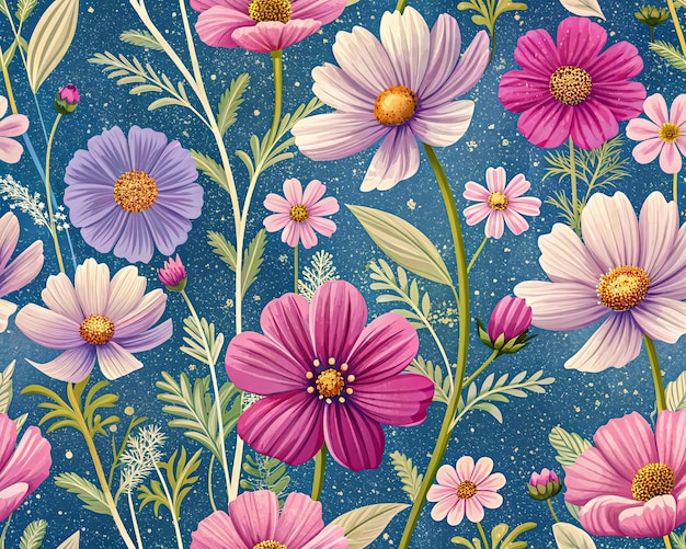 Cosmos fiori senza cuciture modello di illustrazione progettazione di carta da parati primaverile