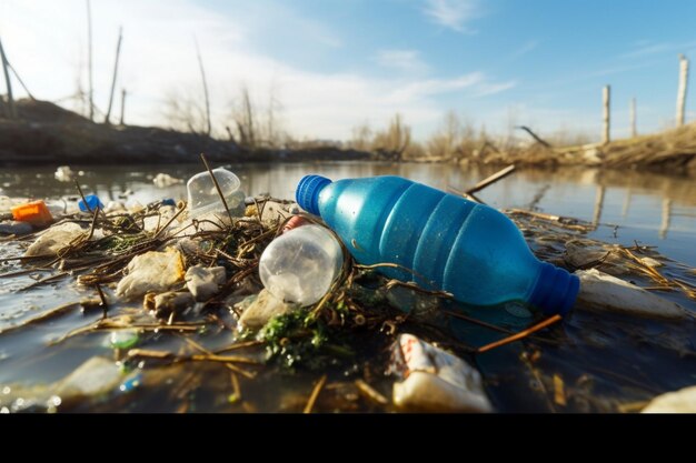 Costa del fiume con un sacco di sparsi