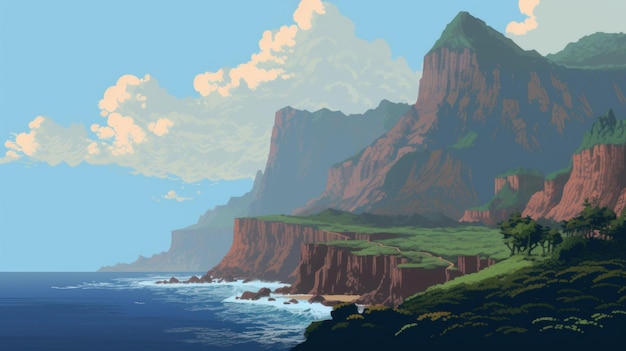 Costa del Golfo di Na Pali Una scena artistica a 16 bit alle Hawaii