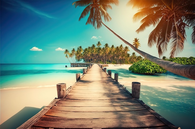 Costa del paradiso tropicale delle isole Maldive Fantastica illustrazione magica AI