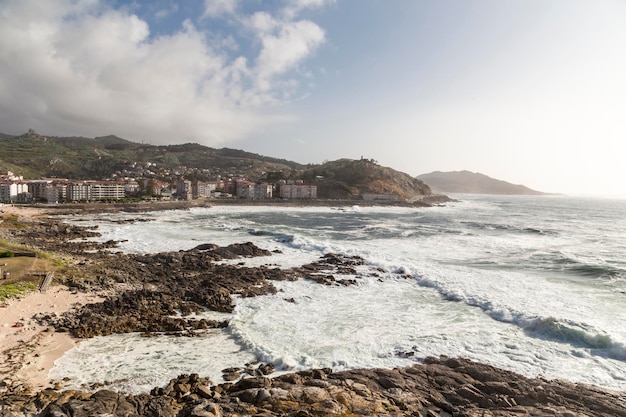 Costa della Galizia dal castello di Baiona guardando verso la spiaggia di Concheira Spagna