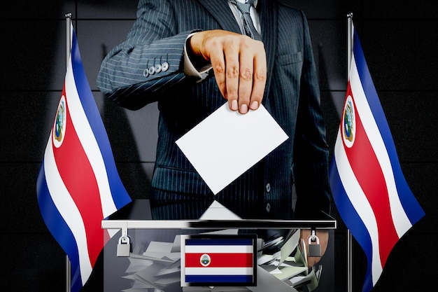 Costa Rica bandiere mano cadere carta di voto elezione concetto 3D'illustrazione