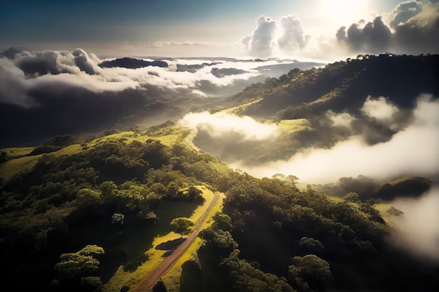 Costa Rica paesaggio con montagne e nuvole Generative AI Art Bella vista