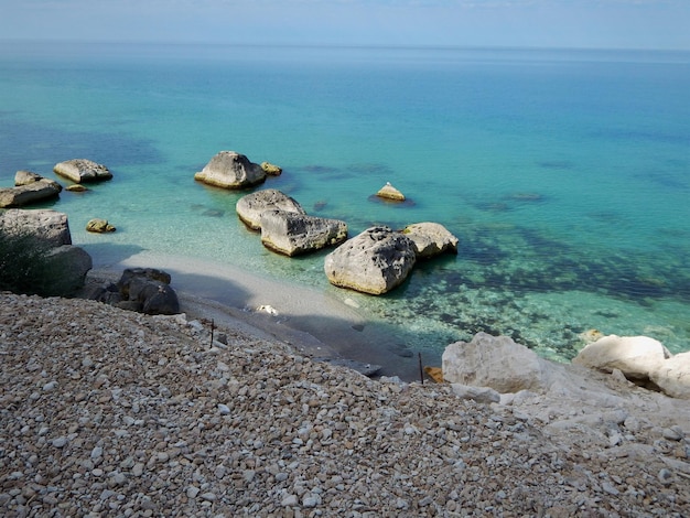 Costa rocciosa del Mar Caspio 16 luglio 2019 anno Kazakistan Mangistau regione