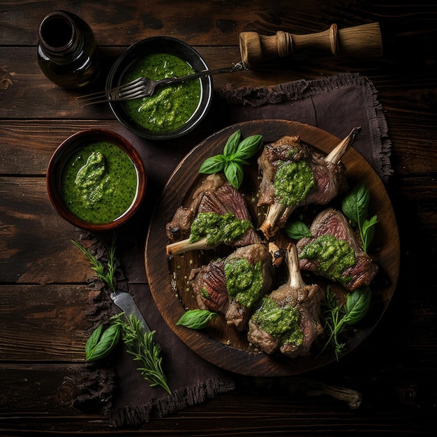 Costolette di agnello preparate con salsa al pesto Illustration AI Generative