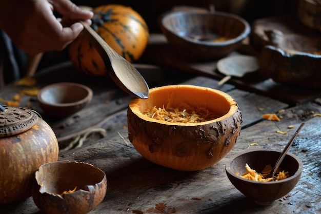 Costruire abilmente una tazza di tè quotkalabash da una zucca secca che mostra l'arte tradizionale e l'utilità del processo
