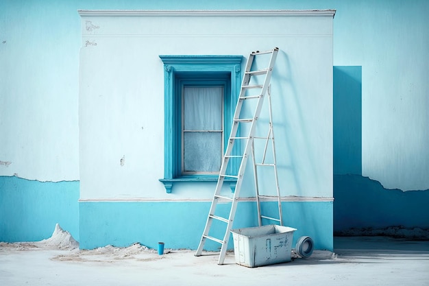 Costruire in tenui toni blu e scaletta contro il muro