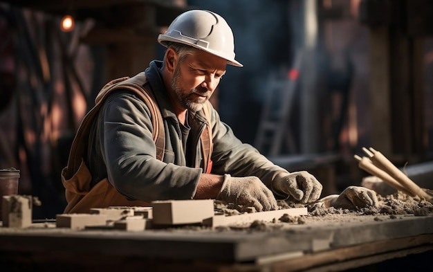 Costruttore di cantieri che lavora con l'IA del cemento